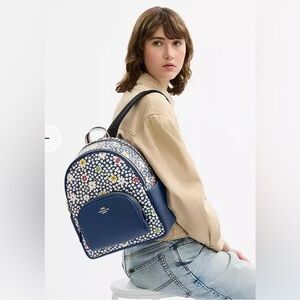 Coach Court Floral Large Backpack CBM23 Blue Leather New!